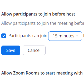 Zoom Menu Allowing Join Before Host