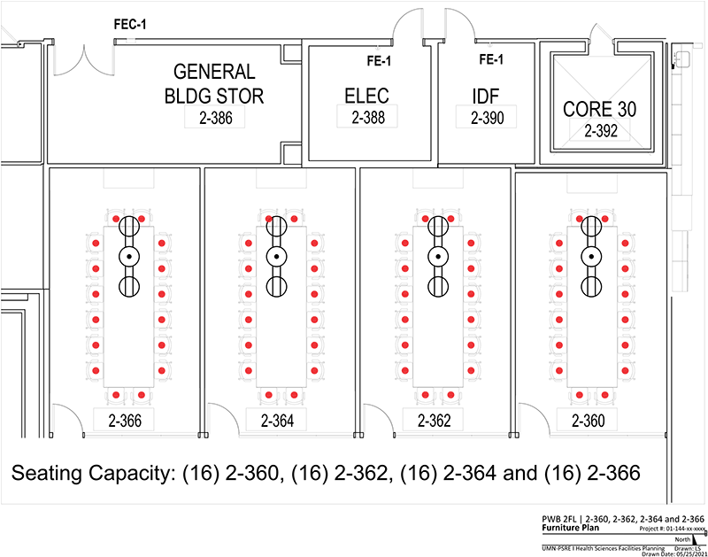 Room layout for PWB 2-360, 2-362, 2-364 and 2-366
