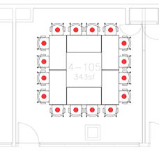 layout of 6 tables forming a square with 4 chairs per side