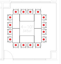 layout view showing 6 tables in a square formation with 4 chairs per side